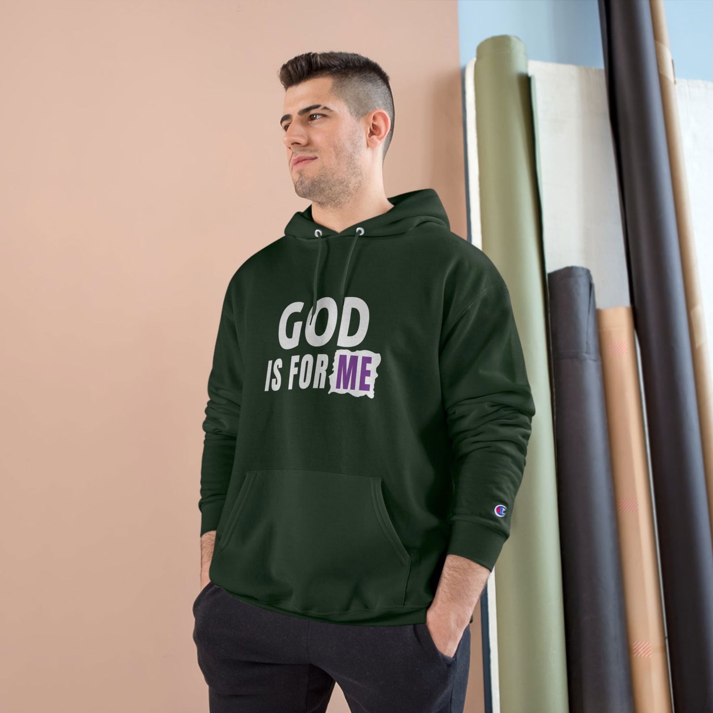 God Is For Me Christian Unisex Champion Hoodie - ClaimedbyGodDesigns