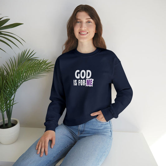 God Is For Me Christian Unisex Heavy Blend™ Crewneck Sweatshirt - ClaimedbyGodDesigns