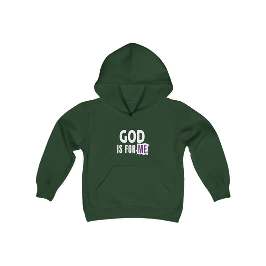 God Is For Me Youth Heavy Blend Christian Hooded Sweatshirt - ClaimedbyGodDesigns