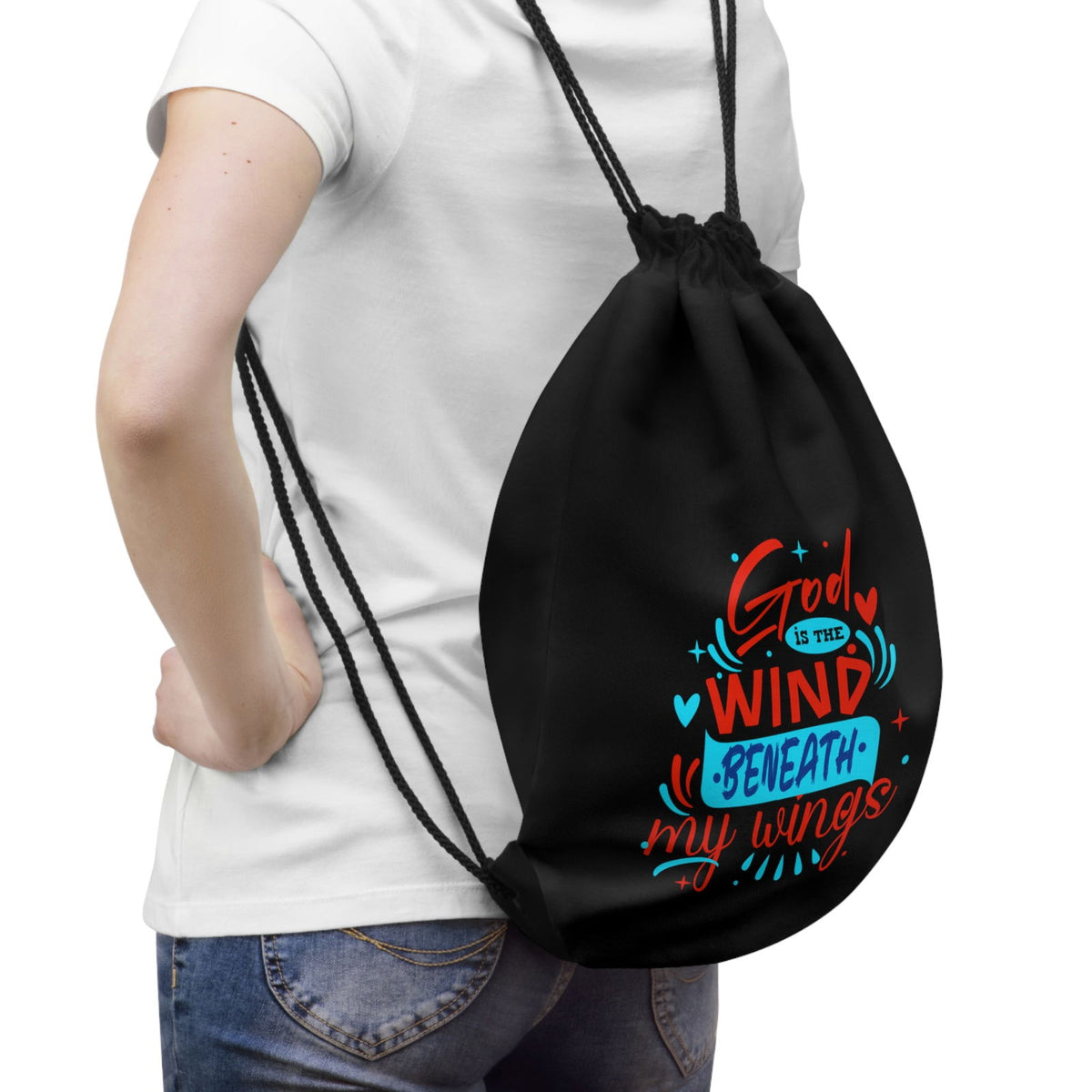 God Is The Wind Beneath My Wings Drawstring Bag - ClaimedbyGodDesigns