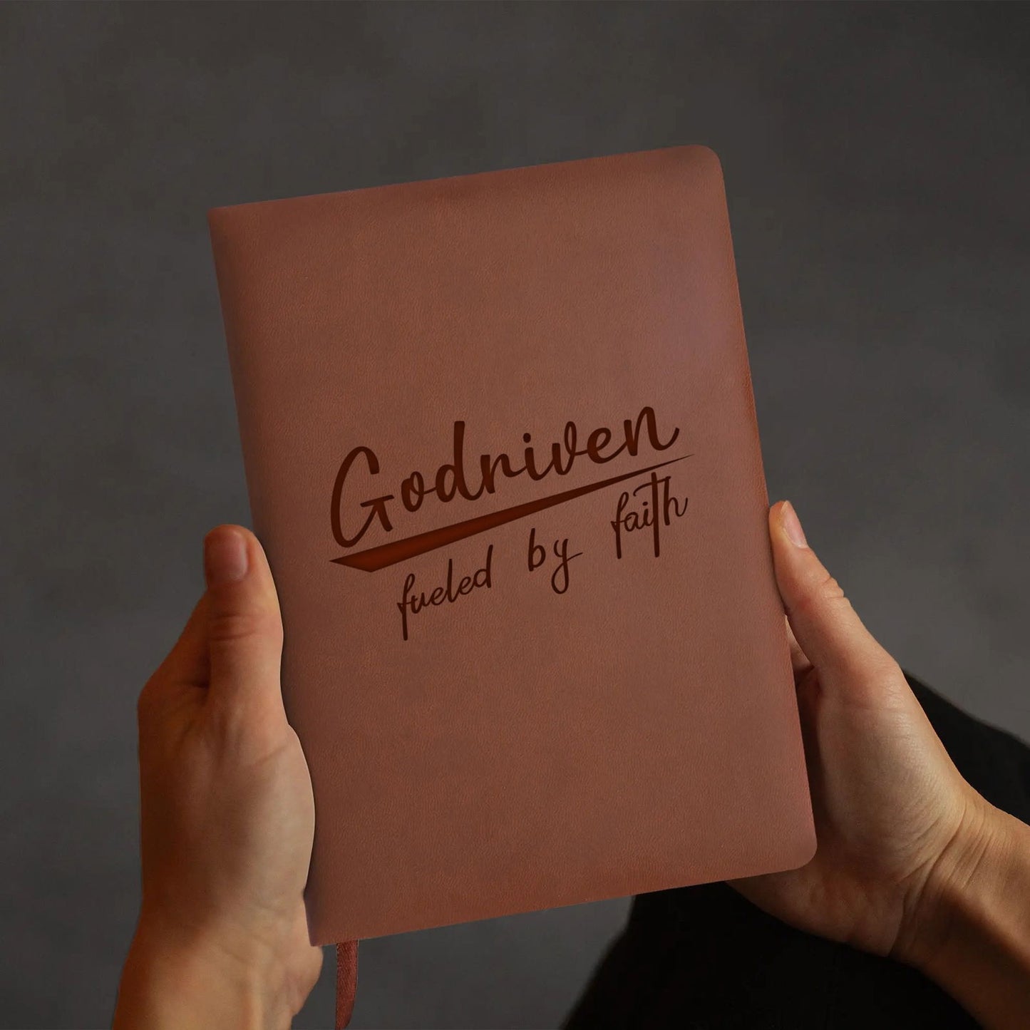 Godriven Fueled By Faith Engraved Brown Christian Journal Diary Gift for Friends Family - ClaimedbyGodDesigns