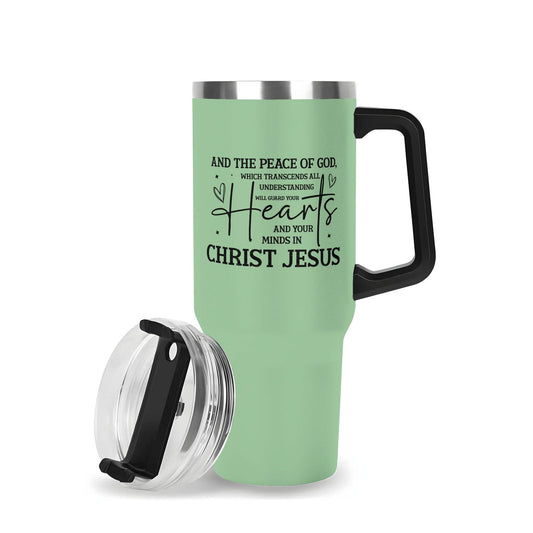 Guarded By His Peace 40oz Stainless Steel Christian Tumbler Gift With Black Handle and Straw - ClaimedbyGodDesigns