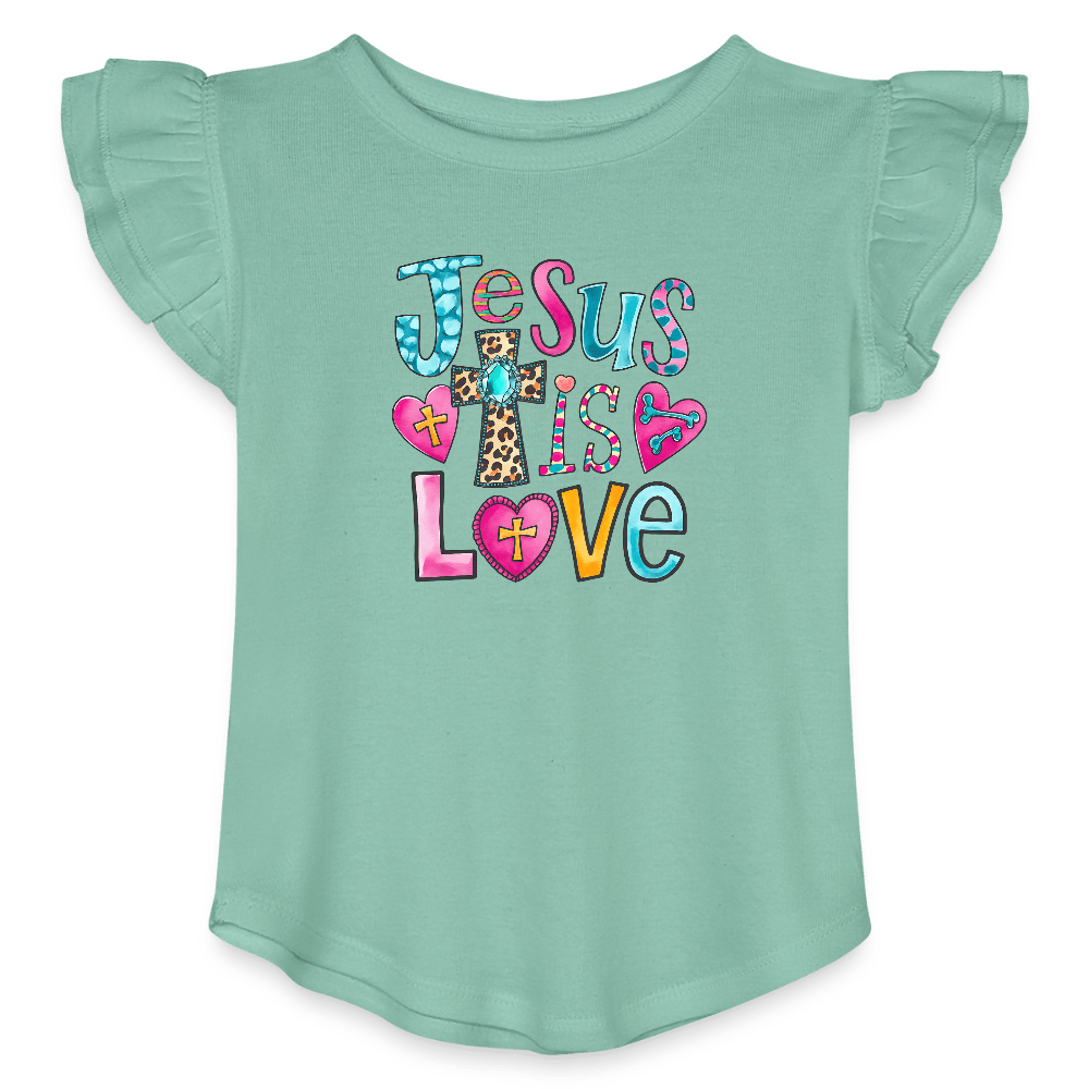He Is Love Christian Toddler Girls Flutter T-shirt - ClaimedbyGodDesigns