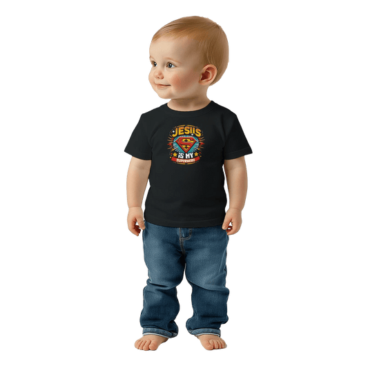 He Is My Superhero Christian Baby Crewneck T-shirt - ClaimedbyGodDesigns
