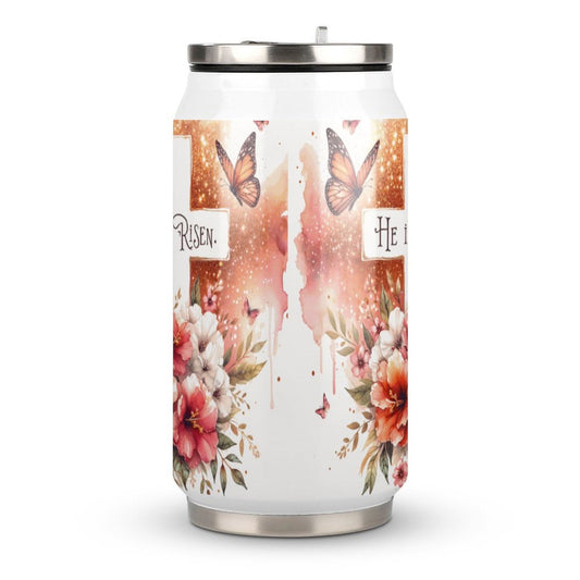 He Is Risen Christian Stainless Steel Tumbler with Straw - ClaimedbyGodDesigns
