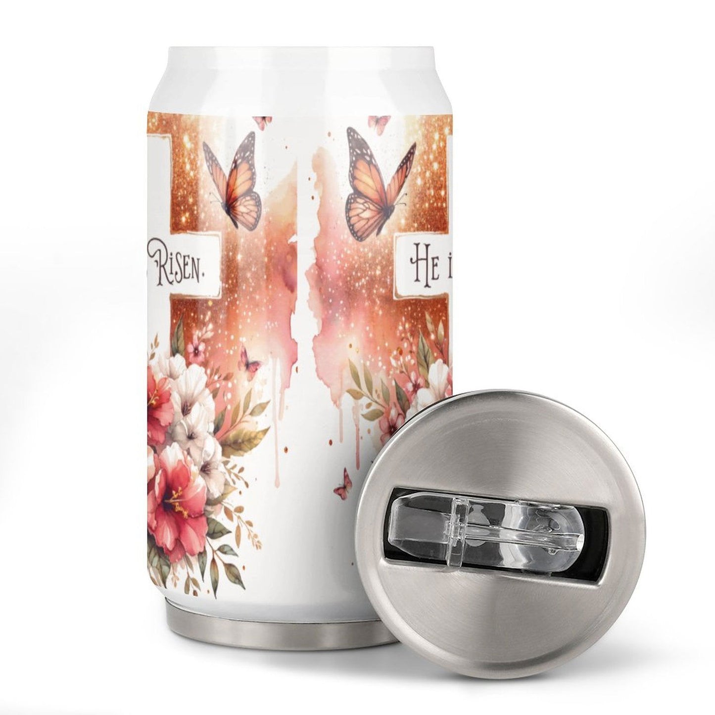 He Is Risen Christian Stainless Steel Tumbler with Straw - ClaimedbyGodDesigns