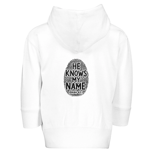 He Knows My Name Christian Toddler Zip Fleece Hooded Sweatshirt - ClaimedbyGodDesigns