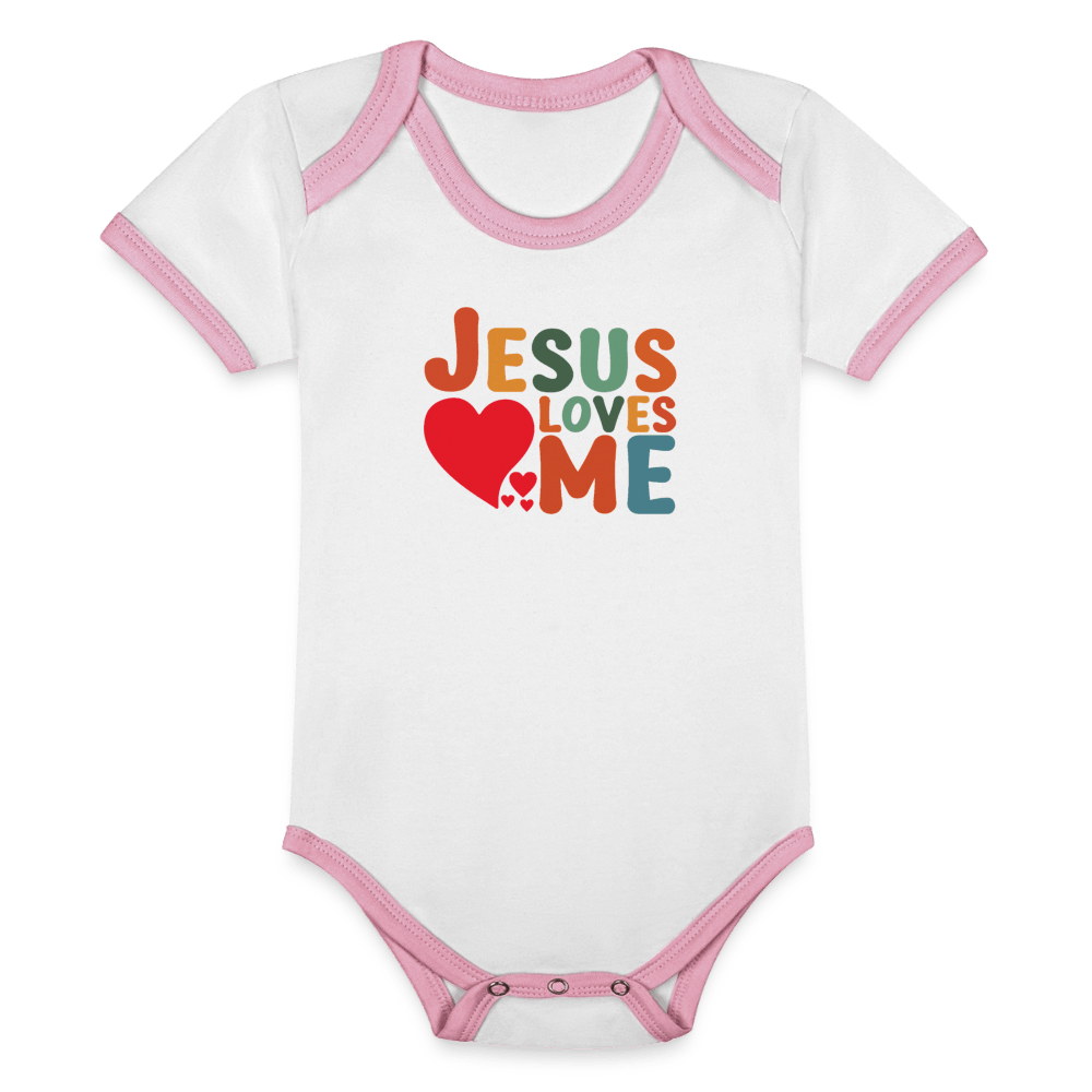 He Loves Me Organic Contrast Short Sleeve Christian Baby Jumpsuit - ClaimedbyGodDesigns
