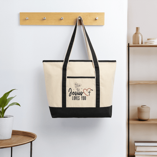 He Loves You Christian Large Canvas Deluxe Tote - ClaimedbyGodDesigns