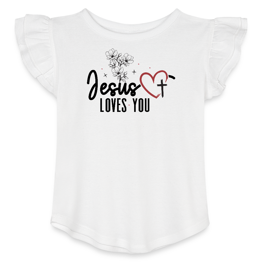 He Loves You Christian Toddler Girls Flutter T-shirt - ClaimedbyGodDesigns