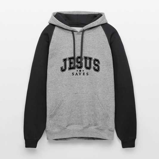 He Saves Christian Unisex Colorblock Hooded Sweatshirt - ClaimedbyGodDesigns