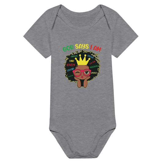 He Says I Am Christian Baby Short Sleeve Jumpsuit - ClaimedbyGodDesigns