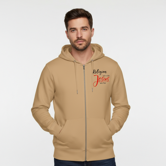 He Sets Free Unisex Christian Organic Zip Hooded Sweatshirt - ClaimedbyGodDesigns