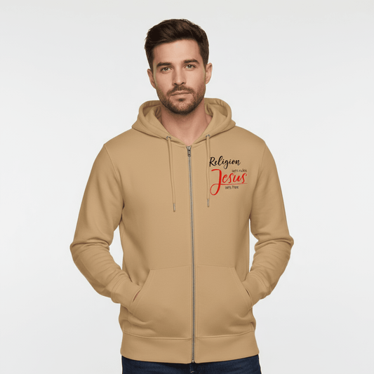 He Sets Free Unisex Christian Organic Zip Hooded Sweatshirt - ClaimedbyGodDesigns