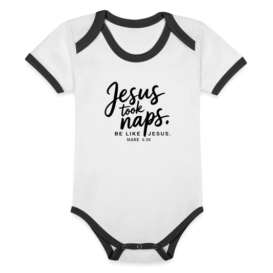 He Took Naps Christian Organic Contrast Short Sleeve Baby Jumpsuit - ClaimedbyGodDesigns