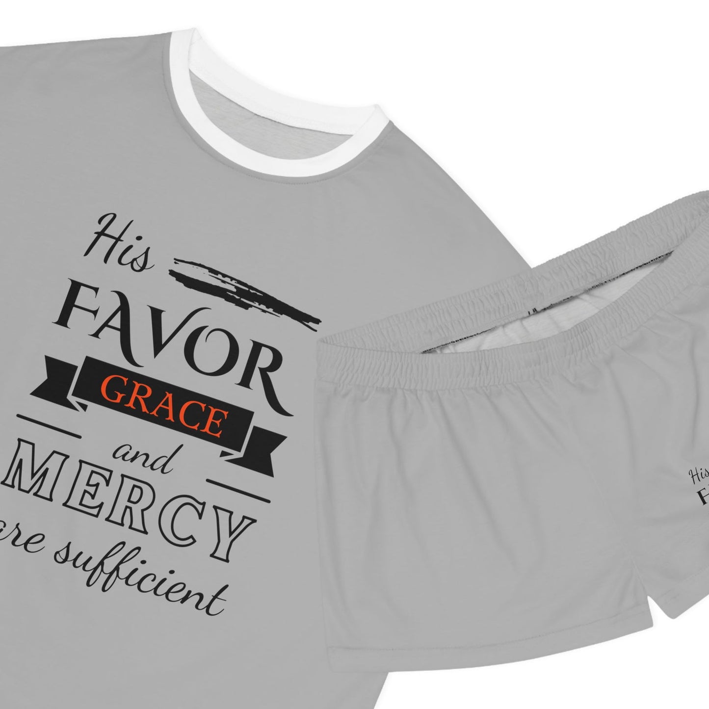 His Favor Grace & Mercy Are Sufficient Women's Christian Short Pajama Set - ClaimedbyGodDesigns