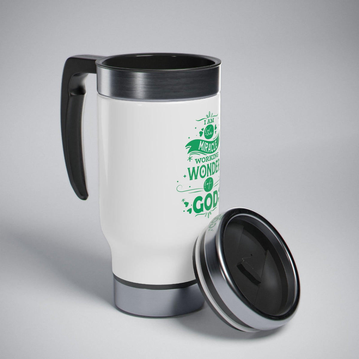 I Am The Miracle Working Wonder Of God (2) Travel Mug with Handle, 14oz - ClaimedbyGodDesigns