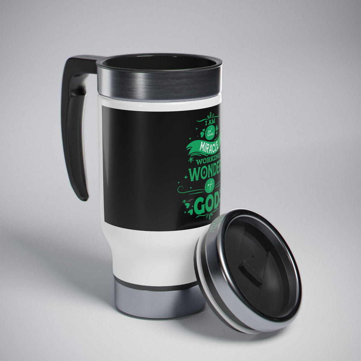 I Am The Miracle Working Wonder Of God Travel Mug with Handle, 14oz - ClaimedbyGodDesigns