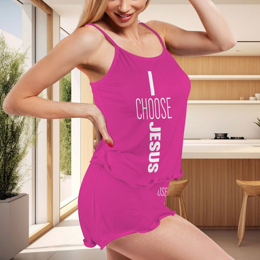 I Choose Jesus Christian Women's Frill Hem Cami Pajama Set - ClaimedbyGodDesigns