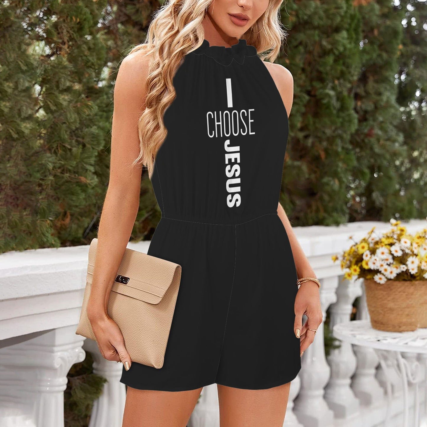 I Choose Jesus Halterneck High Waist Pocket Shorts Christian Romper - ClaimedbyGodDesigns
