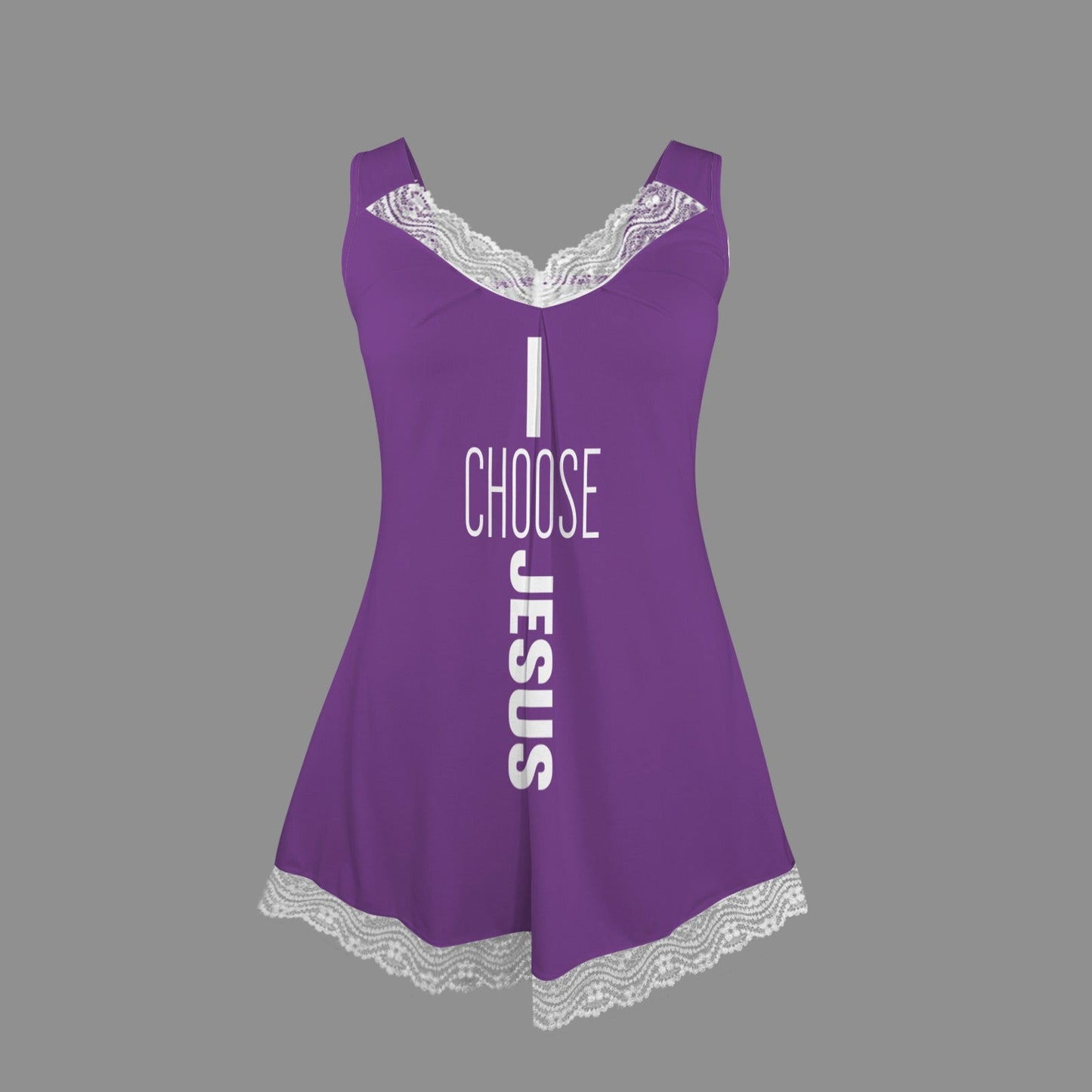 I Choose Jesus Women's V-Neck Lace Pajama Nightdress - ClaimedbyGodDesigns
