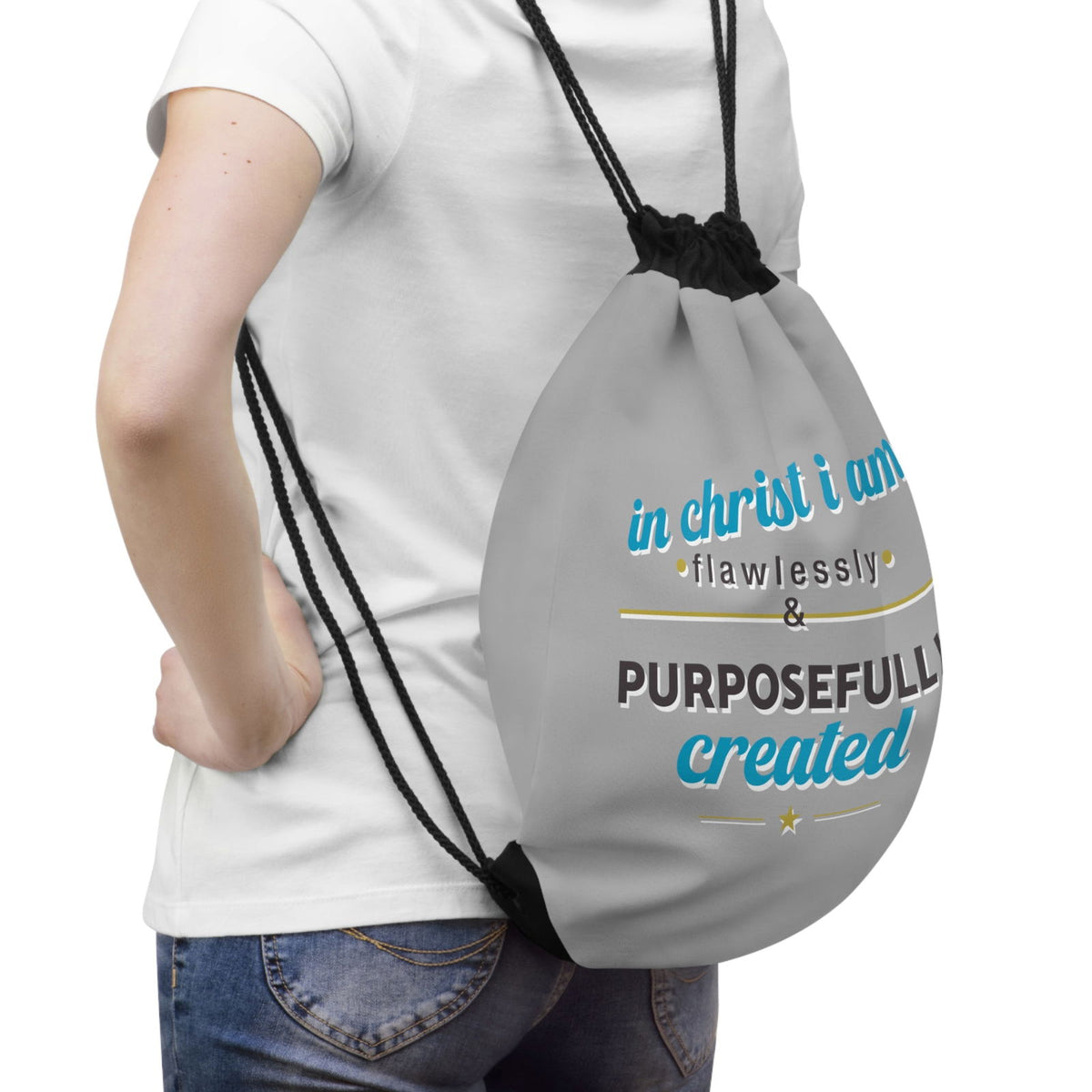 In Christ I Am Flawlessly & Purposefully Created Drawstring Bag - ClaimedbyGodDesigns