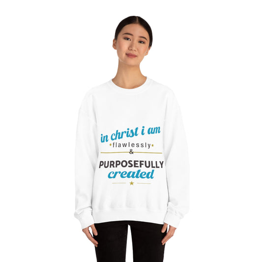 In Christ I Am Flawlessly & Purposefully Created Unisex Heavy Blend Crewneck Sweatshirt - ClaimedbyGodDesigns