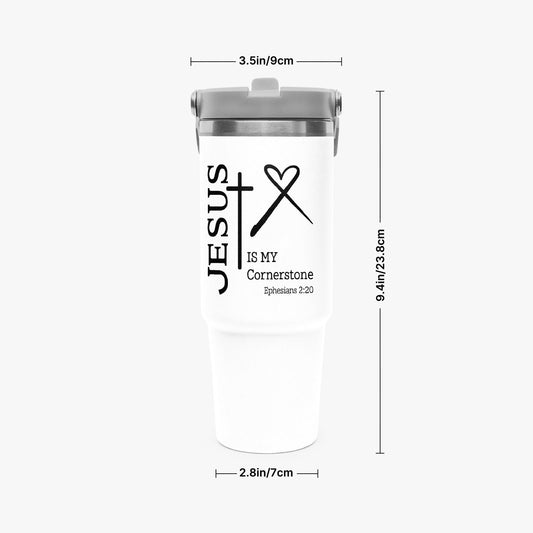 Is My Cornerstone Christian. Flip Straw Tumbler - 30oz - ClaimedbyGodDesigns