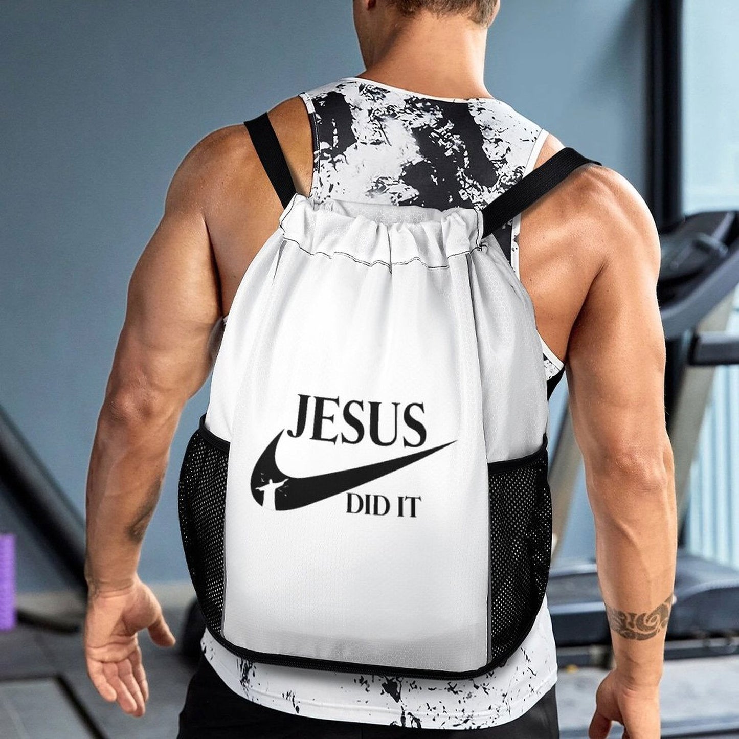 Jesus Did It (like Nike) Christian Waffle Cloth Drawstring Bag - ClaimedbyGodDesigns
