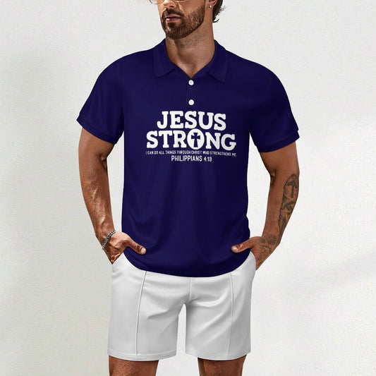 Jesus Strong I Can Do All Things Men's Christian Casual Outfit POLO Shirt Set - ClaimedbyGodDesigns