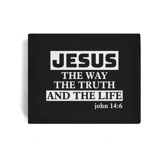 Jesus The Way The Truth The Life Mens Minimalist PU Leather Christian Wallet - ClaimedbyGodDesigns