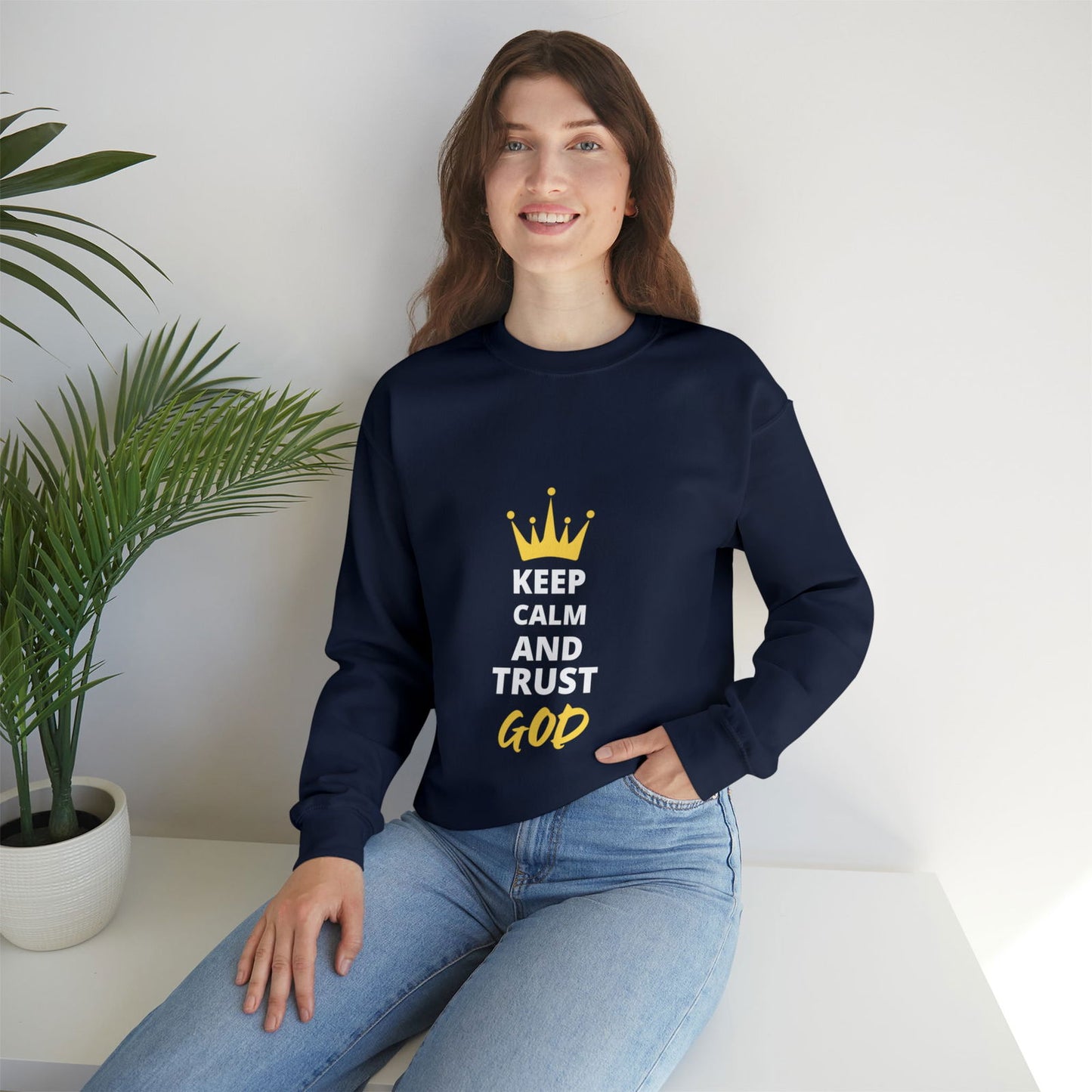 Keep Calm And Trust God Unisex Heavy Blend™ Crewneck Sweatshirt - ClaimedbyGodDesigns