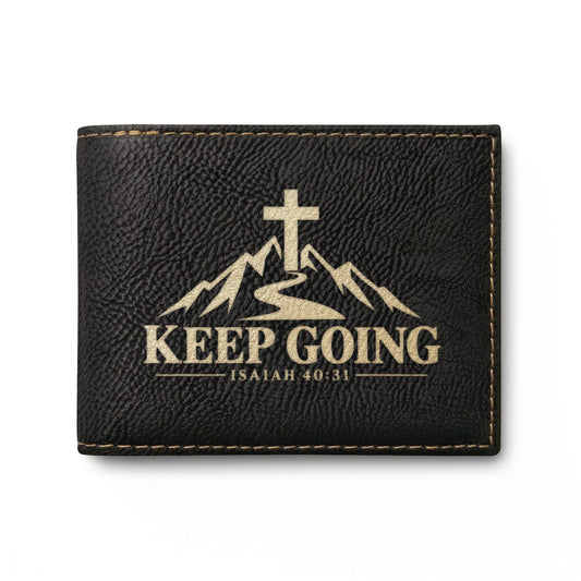 Keep Going Christian wallet with cross and mountain, Galatians 6:9 (2)