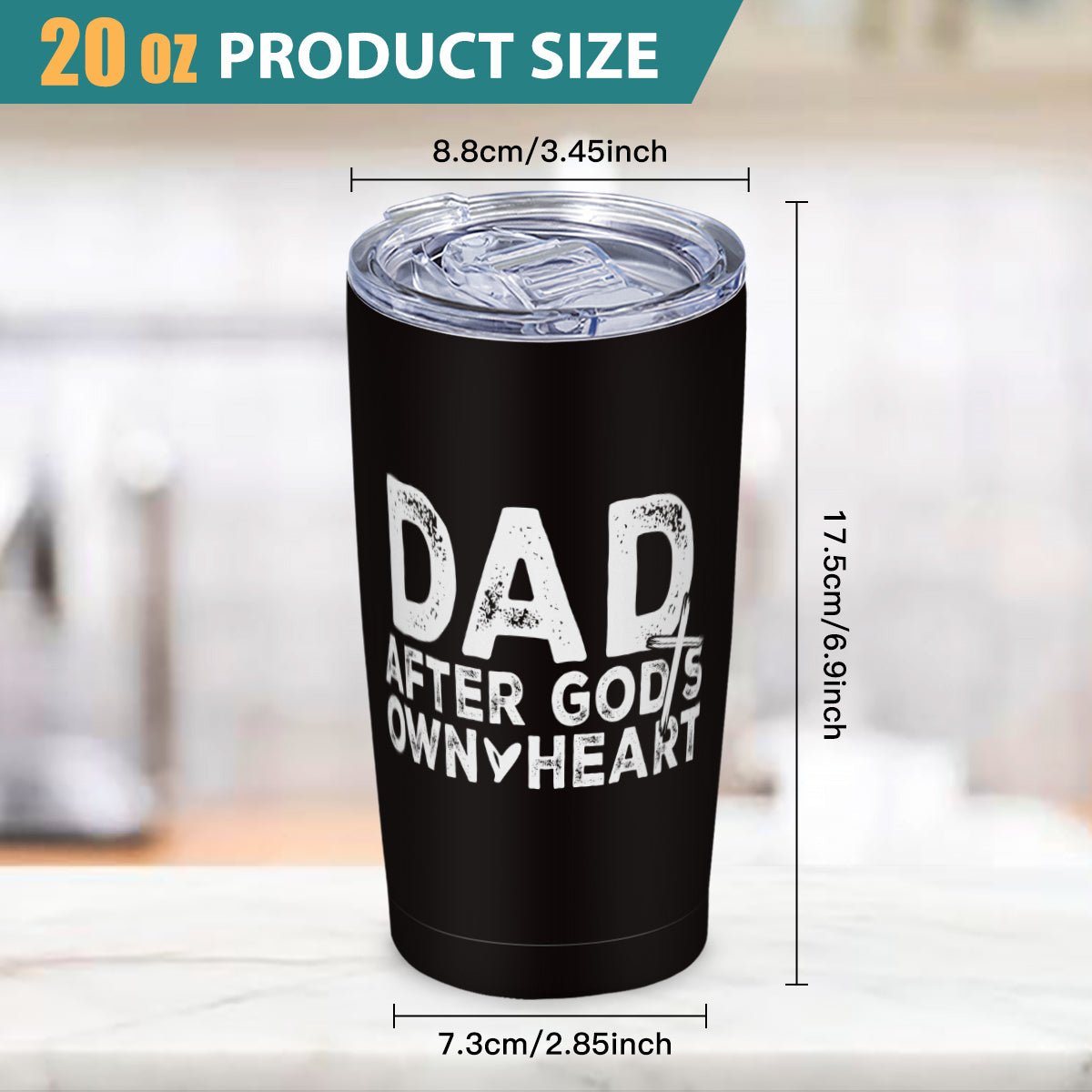 Dad After God's Own Heart Stainless Steel Christian Tumbler - ClaimedbyGodDesigns