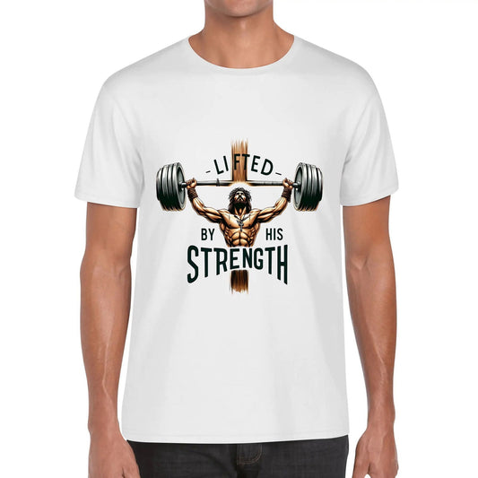 Lifted By His Strength Mens Christian Gym T-shirt - ClaimedbyGodDesigns
