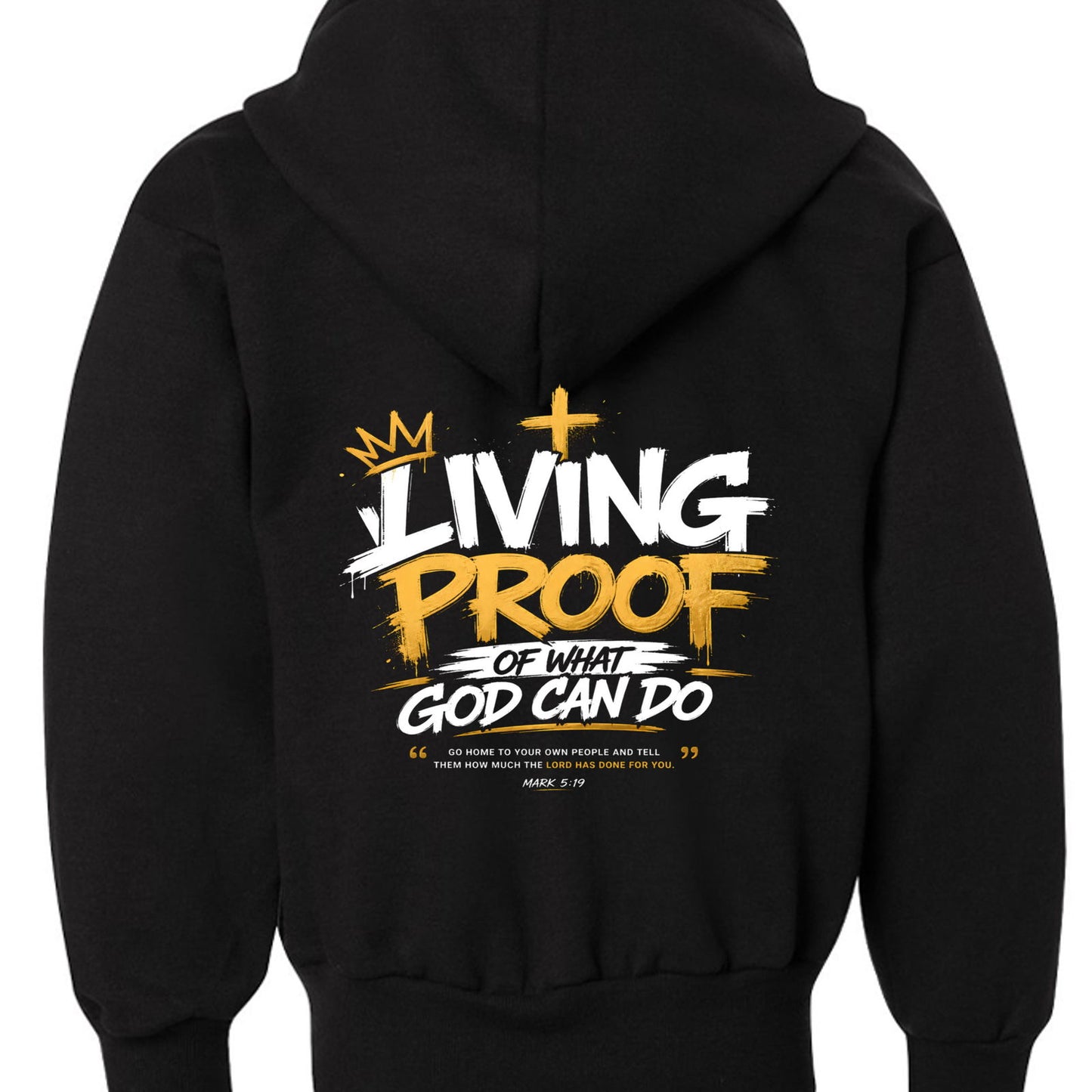 Living Proof Of What God Can Do Youth Christian Full-zip Hooded Sweatshirt - ClaimedbyGodDesigns
