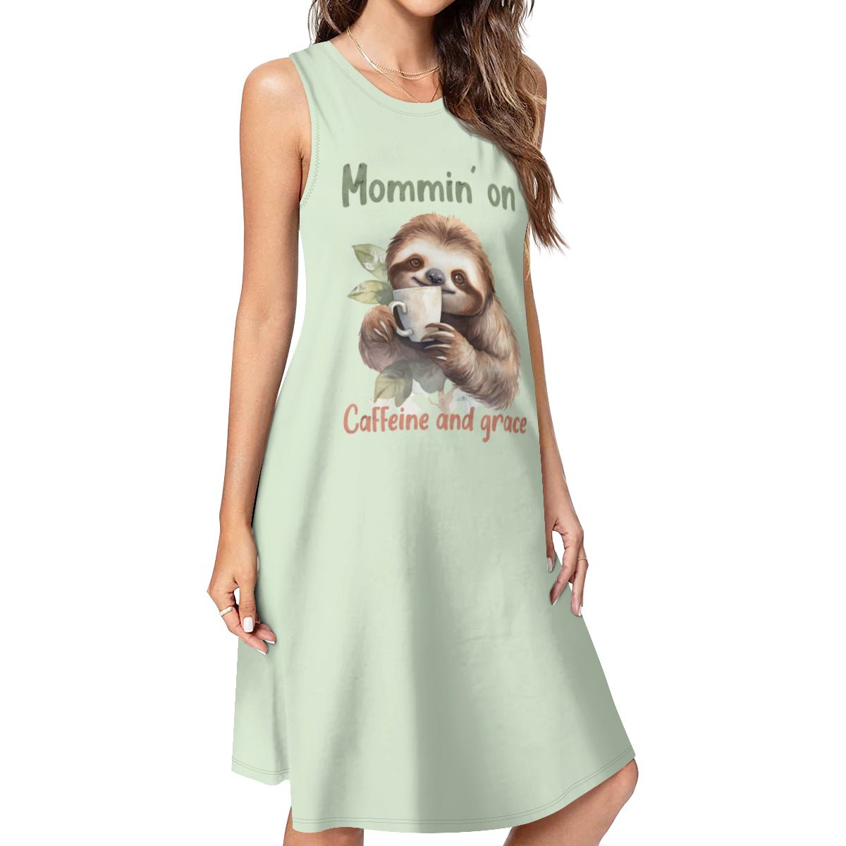 Mommin' on caffeine and grace Women's Christian Pajama Dress | Faith-Inspired Comfortable Sleepwear - ClaimedbyGodDesigns