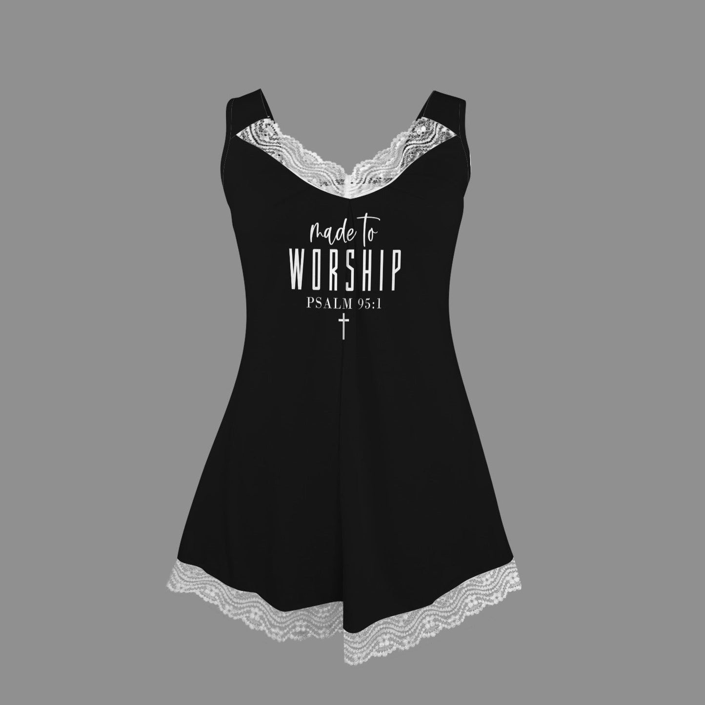 Made To Worship Christian Women's V-Neck Lace Pajama Nightdress - ClaimedbyGodDesigns