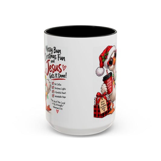 Messy Bun, Christmas Fun and Jesus Gets It Done! Coffee Mug - Claimed by God Designs