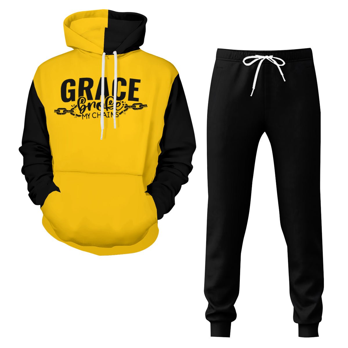 Grace Broke My Chains Men's Christian Adult Hooded Outfit Set - ClaimedbyGodDesigns