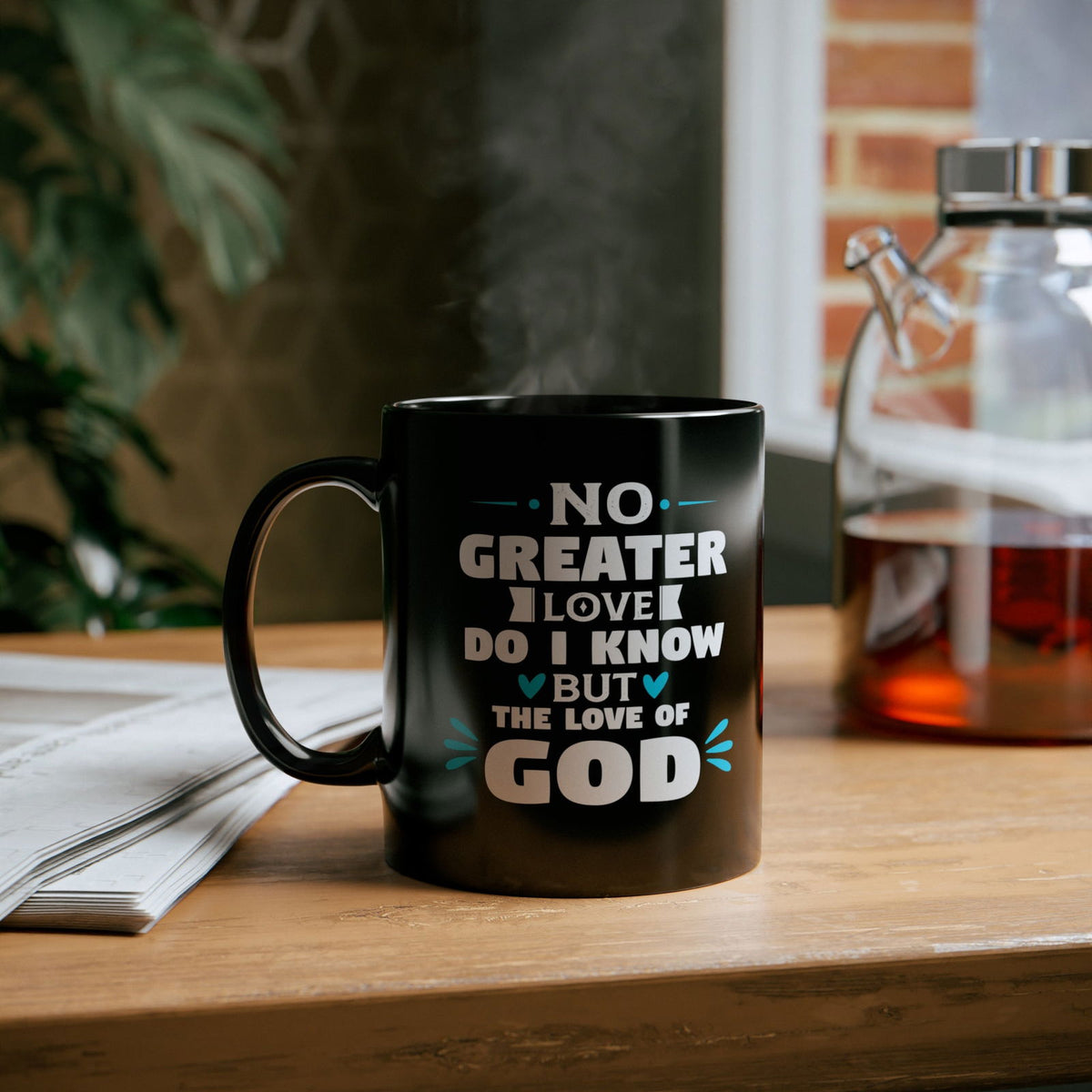 No Greater Love Do I Know But The Love Of God Black Ceramic Mug 11oz (double sided printing) - ClaimedbyGodDesigns