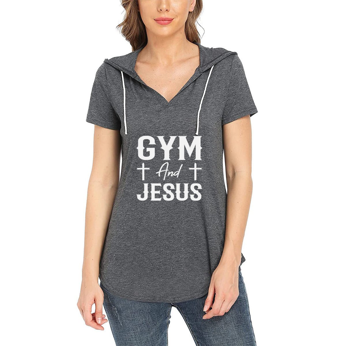 Gym and Him Women's Christian Hooded T-Shirt | Faith-Inspired Comfortable Activewear - ClaimedbyGodDesigns