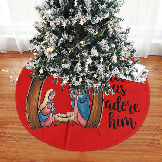 Oh Come Let Us Adore Him Christian Christmas Tree Skirt - ClaimedbyGodDesigns