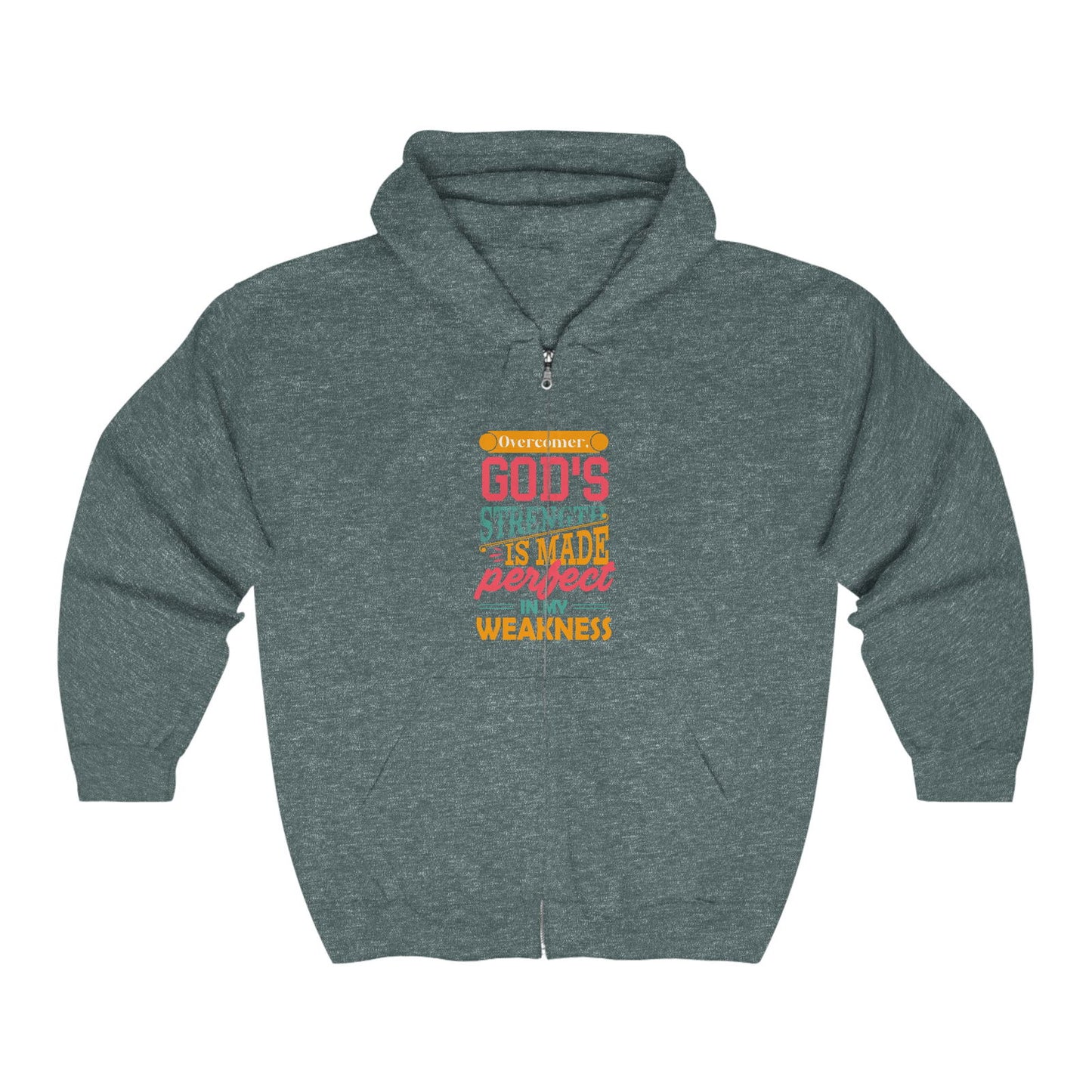 Overcomer, God's Strength Is Made Perfect In My Weakness Unisex Heavy Blend Full Zip Hooded Sweatshirt - ClaimedbyGodDesigns