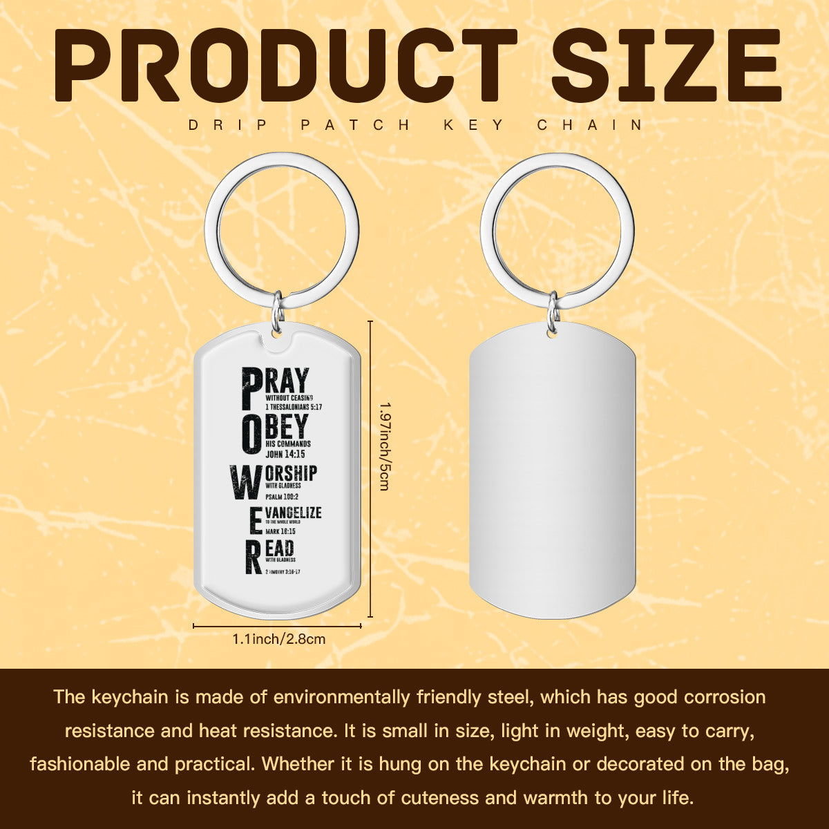POWER Christian Stainless Steel Keychain - ClaimedbyGodDesigns