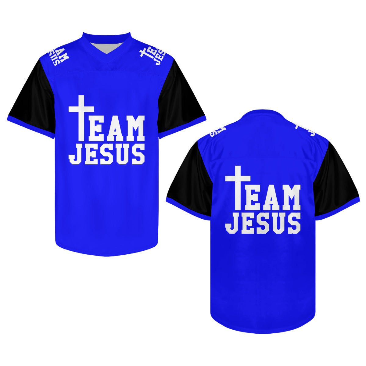 His Team Football Jersey - Unisex Christian Short Sleeve V-Neck Shirt | Faith-Inspired Sportswear - ClaimedbyGodDesigns