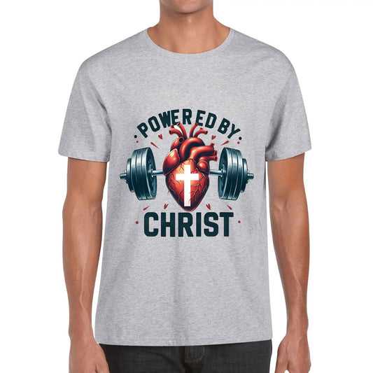 Powered By Christ Mens Christian Gym T-shirt - ClaimedbyGodDesigns