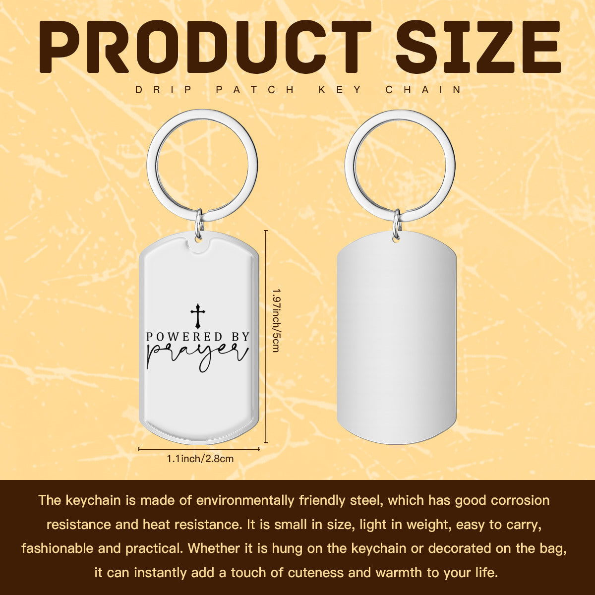 Powered by prayer Christian Stainless Steel Keychain - ClaimedbyGodDesigns