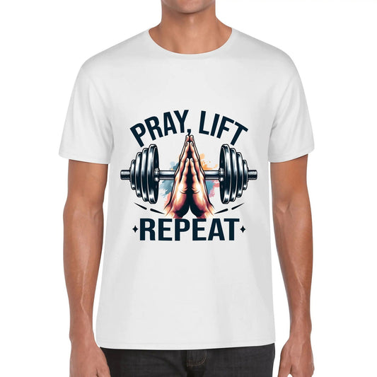 Pray Lift Repeat Mens Christian Gym T-shirt - ClaimedbyGodDesigns