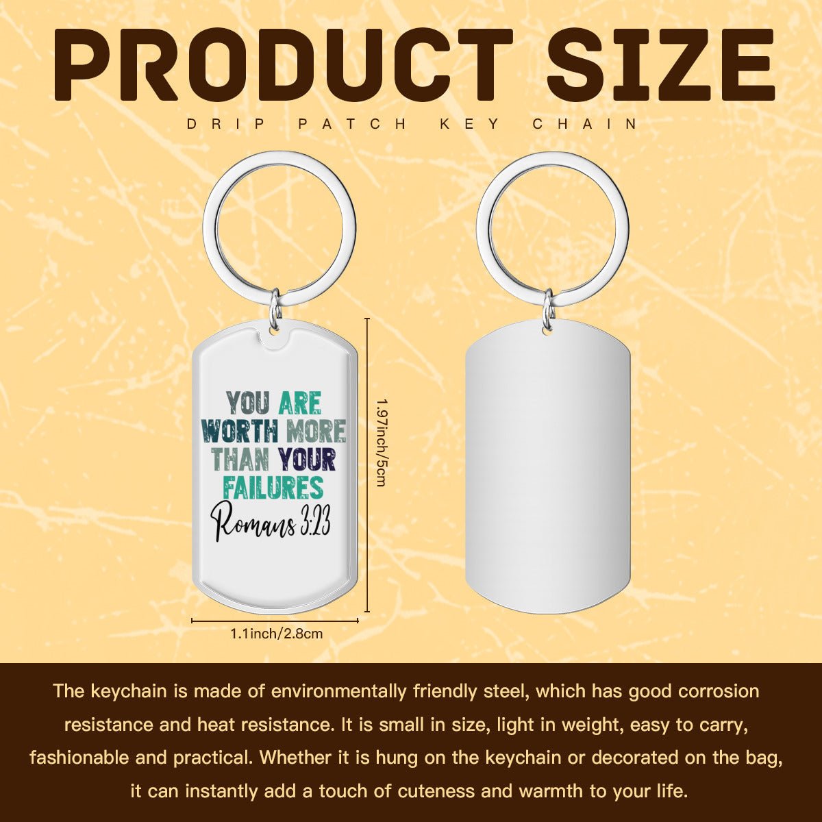 You're Worth More Than Your Failures Christian Stainless Steel Keychain - ClaimedbyGodDesigns